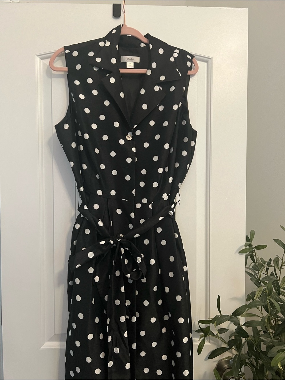 CJ Banks Sleeveless Black & White Polka Dot Tie-Waist Dress 16W- Plus Size Women